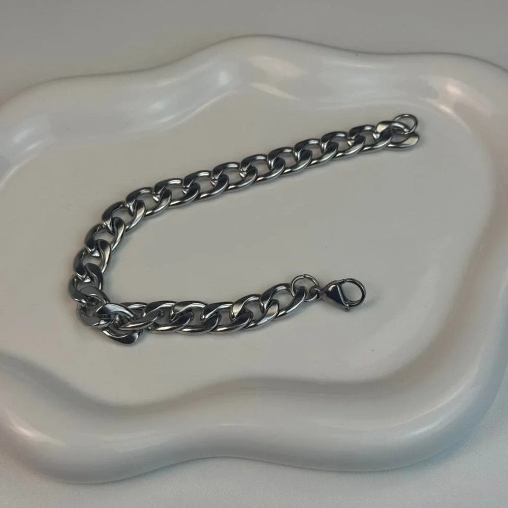 Silver Cuban Chain Bracelet Mens Chunky Statement Jewelry 7.5 Inch